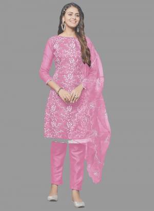 Attrective This Suits In Lovely Color.Its Pretty Top Is Organza Based Paired Bottom Santoon And Organza Fabricated Dupatta Are Designer Embroidery Work. Which Gives An Attractive To The Dress.