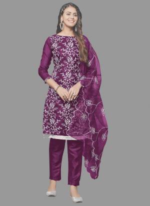 Attrective This Suits In Lovely Color.Its Pretty Top Is Organza Based Paired Bottom Santoon And Organza Fabricated Dupatta Are Designer Embroidery Work. Which Gives An Attractive To The Dress.