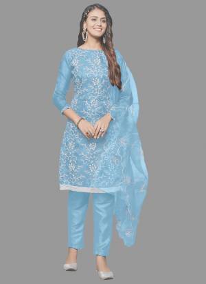 Attrective This Suits In Lovely Color.Its Pretty Top Is Organza Based Paired Bottom Santoon And Organza Fabricated Dupatta Are Designer Embroidery Work. Which Gives An Attractive To The Dress.