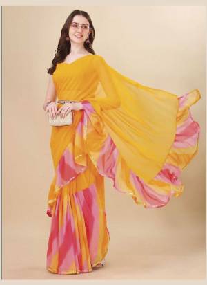 Garb These Party Wear Saree in Fine Colored.These Saree Are Georgette And Blouse is Fabricated On Georgette Pair.Its Beautified With Designer Printed With Ruffal Saree.