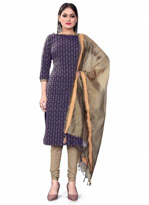 Garb This Suits In Lovely Color.Its Pretty Top Is Cotton Based Paired Bottom Cotton And Cotton Fabricated Dupatta Are Wevon Designer. Which Gives An Attractive To The Dress.