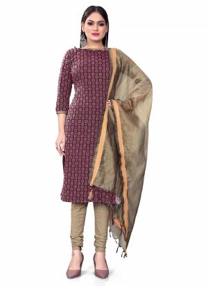 Garb This Suits In Lovely Color.Its Pretty Top Is Cotton Based Paired Bottom Cotton And Cotton Fabricated Dupatta Are Wevon Designer. Which Gives An Attractive To The Dress.