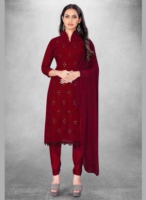 Garb This Suits In Lovely Color.Its Pretty Top Is Georgette Based Paired Bottom Santoon And Nazmin Fabricated Dupatta Are Designer Embroidery Work. Which Gives An Attractive To The Dress.