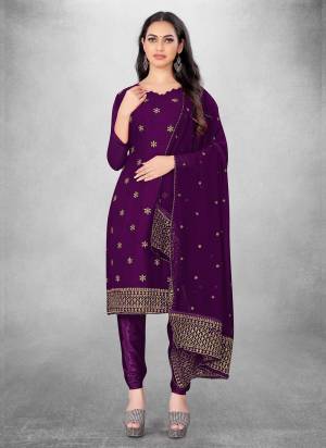 Garb This Suits In Fine Color.Its Pretty Top Is Georgette Based Paired Bottom Santoon And Georgette Fabricated Dupatta Are Designer Jari Embroidery Work. Which Gives An Attractive To The Dress.