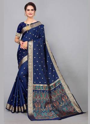 Attrective This Partywear Saree Paired With Blouse.This Saree And Blouse Are Silk Based Fabric With Weaving Jacquard Jari Designer. Buy This Pretty Saree Now.