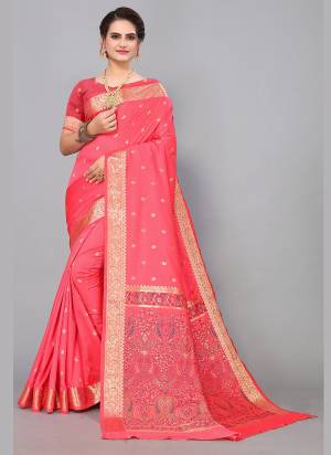 Attrective This Partywear Saree Paired With Blouse.This Saree And Blouse Are Silk Based Fabric With Weaving Jacquard Jari Designer. Buy This Pretty Saree Now.