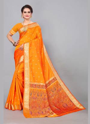 Attrective This Partywear Saree Paired With Blouse.This Saree And Blouse Are Silk Based Fabric With Weaving Jacquard Jari Designer. Buy This Pretty Saree Now.