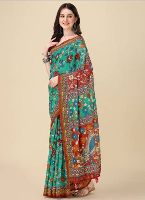 Attrective This Partywear Saree Paired With Blouse.This Saree And Blouse Are Linen Based Fabric With Weaving Jari Border,Designer Digital Printed. Buy This Pretty Saree Now.