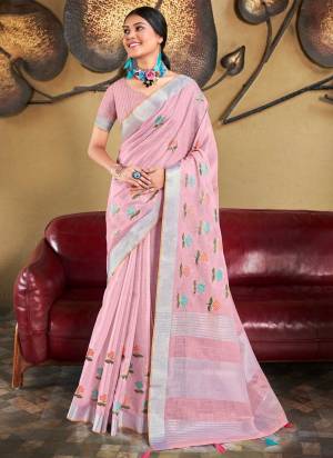 Attrective Looking These Party Wear Saree in Fine Colored.These Saree And Blouse is Fabricated On Linen.Its Beautified With Weavon Designer With Thread Embroidery Work.