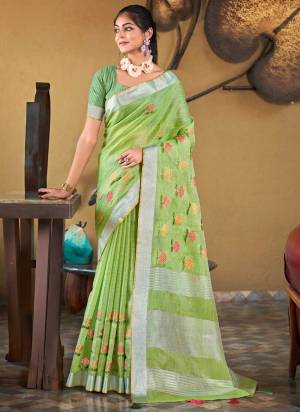 Attrective Looking These Party Wear Saree in Fine Colored.These Saree And Blouse is Fabricated On Linen.Its Beautified With Weavon Designer With Thread Embroidery Work.