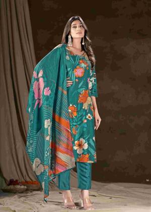 Garb These Beautiful Looking Readymade Printed Suits.These Top And Dupatta Are Muslin Silk And Bottom Are Gadwal Silk Fabricated.Its Beautified With Disigner Digital Printed, Embroidery Work.