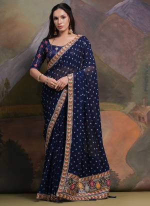 Attrective These Festive Wear Saree in Fine Colored.These Saree is Fabricated On Georgette Pair With Mono Banglori Blouse.Its Beautified Designer Printed With Multy Thread,Sequance,Coding Work Lace Border With Blouse.