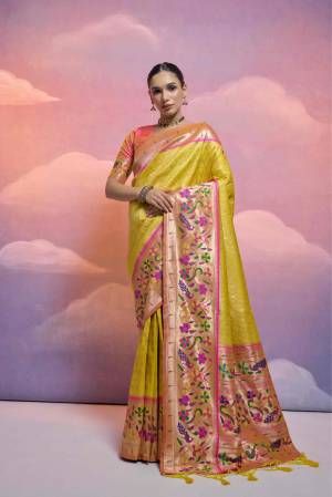 Attrective These Party Wear Fancy Saree in Fine Colored.These Saree And Blouse is Fabricated On Banarasi Silk.Its Beautified With Wevon Paithani Designer.