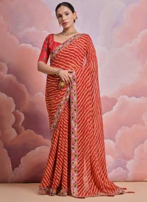 Looking These Festive Wear Saree in Fine Colored.These Saree is Fabricated On Georgette Pair With Mono Banglori Blouse.Its Beautified Designer Laheriya Printed With Multy Thread,Sequance,Coding Work Lace Border With Blouse.