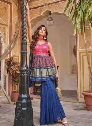 Attrective Looking These Beautiful Looking Readymade Top With Sharara.These Top Are Gajji Lagdi Patta And Sharara is Fabricated On Georgette.Its Beautified With Designer Bandhej Printed With Hand Work.