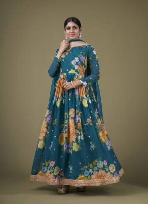 Attrective These Anarkali Suit in Fine Colored Pair With Bottom And Dupatta.These Top Are Faux Georgette And Dupatta Are Fabricated On Soft Net Pair With Santoon Bottom.Its Beautified With Designer Digital Printed With Sequance,Jari Embroidery Work.