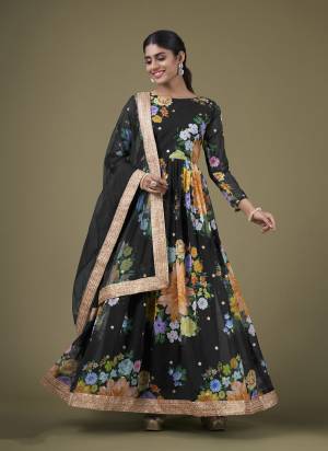 Attrective These Anarkali Suit in Fine Colored Pair With Bottom And Dupatta.These Top Are Faux Georgette And Dupatta Are Fabricated On Soft Net Pair With Santoon Bottom.Its Beautified With Designer Digital Printed With Sequance,Jari Embroidery Work.