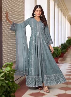 Attrective Looking These Anarkali Suit in Fine Colored Pair With Bottom And Dupatta.These Top Are Faux Georgette And Dupatta Are Fabricated On Organza Pair With Dull Santoon Bottom.Its Beautified With Heavy Designer Sequance,Thread Embroidery Work.