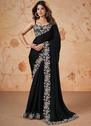 Look Attrective These Designer Party Wear Saree in Fine Colored.These Saree Are  Crepe Satin Silk And Blouse Malai Satin is Fabricated.Its Beautified Heavy Designer Sequance Embroidery Work.