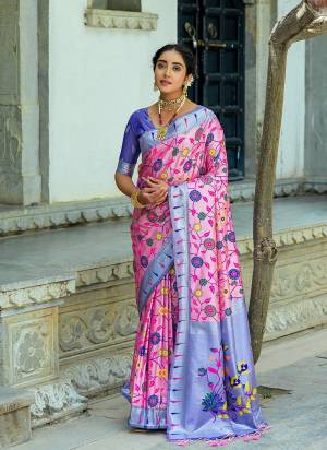 Garb These Party Wear Fancy Saree in Fine Colored.These Saree And Blouse is Fabricated On Banarasi Silk.Its Beautified With Wevon Paithani Meenakari Jacquard Designer.