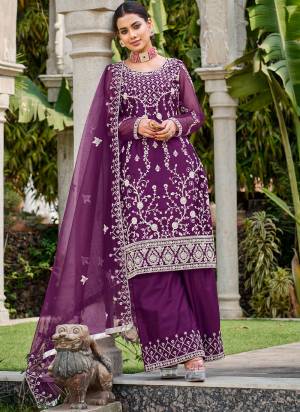 Attrective These Plazzo Suit in Fine Colored Pair With Bottom And Dupatta.These Top And Dupatta Are Fabricated On Butterfly Net Pair With Satin Bottom.Its Beautified With Designer Coding Embroidery With Stone Work.