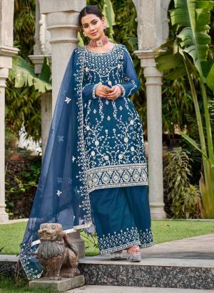 Attrective These Plazzo Suit in Fine Colored Pair With Bottom And Dupatta.These Top And Dupatta Are Fabricated On Butterfly Net Pair With Satin Bottom.Its Beautified With Designer Coding Embroidery With Stone Work.