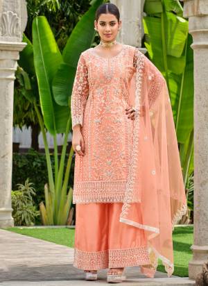 Attrective These Plazzo Suit in Fine Colored Pair With Bottom And Dupatta.These Top And Dupatta Are Fabricated On Butterfly Net Pair With Satin Bottom.Its Beautified With Designer Coding Embroidery With Stone Work.