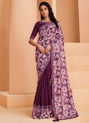 Look Attrective These Designer Party Wear Saree in Fine Colored.These Saree Are Satin Crepe And Blouse Raw Silk is Fabricated.Its Beautified Fancy Designer Digital Sequance Embroidery Work.