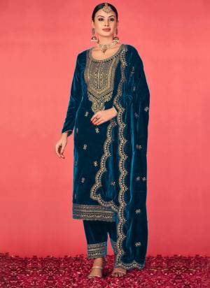 Attrective These Salwar Suit in Fine Colored Pair With Bottom And Dupatta.These Top And Bottom Are Fabricated On Velvet Pair With Chinon Dupatta.Its Beautified With Heavy Designer Embroidery Work.