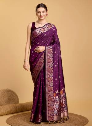 Attrective This Partywear Saree Paired With Blouse.This Saree And Blouse Are Silk Based Fabric With Weaving Jacquard Jari Designer. Buy This Pretty Saree Now.