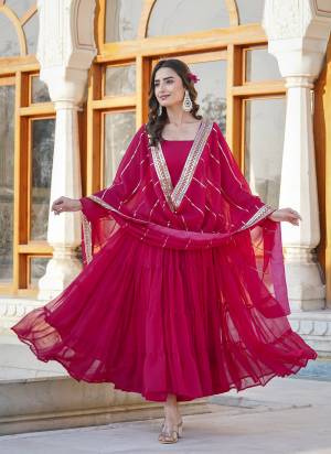 Attrective Looking These Beautiful Looking Readymade Long Gown With Dupatta.These Gown is Fabricated On Faux Georgette And Faux Georgette Dupatta.Its Beautified With Solid,Designer Sequance Embroidery Work.