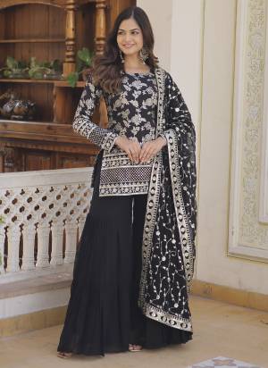 Attrective Looking These Beautiful Looking Readymade Sharara Suits.These Top And Bottom Are Faux Georgette And Dupatta Faux Georgette Fabricated.Its Beautified With Designer Sequance Embroidery Work.