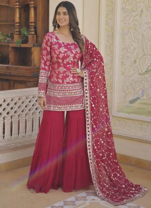 Attrective Looking These Beautiful Looking Readymade Sharara Suits.These Top And Bottom Are Faux Georgette And Dupatta Faux Georgette Fabricated.Its Beautified With Designer Sequance Embroidery Work.