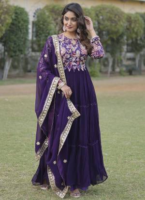 Attrective Looking These Beautiful Looking Readymade Long Gown With Dupatta.These Gown is Fabricated On Faux Georgette And Faux Georgette Dupatta.Its Beautified With Designer Floral Printed With Sequance Embroidery Work.