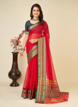 Attrective This Partywear Saree Paired With Blouse.This Saree And Blouse Are Kota Doriya Based Fabric With Weaving Designer. Buy This Pretty Saree Now.