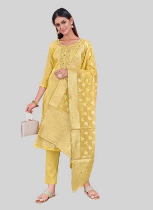 Looking These Designer Salwar Suit in Fine Colored Pair With Bottom And Dupatta.These Top Are Chanderi Silk And Dupatta Are Fabricated On Chandei Silk Pair With Santoon Bottom.Its Beautified With Wevon Jacquard Designr With Embroidery Work.