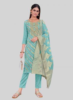 Looking These Designer Salwar Suit in Fine Colored Pair With Bottom And Dupatta.These Top Are Chanderi Silk And Dupatta Are Fabricated On Chandei Silk Pair With Santoon Bottom.Its Beautified With Wevon Jacquard Designr With Embroidery Work.