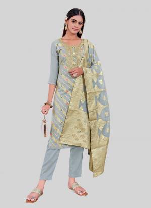 Looking These Designer Salwar Suit in Fine Colored Pair With Bottom And Dupatta.These Top Are Chanderi Silk And Dupatta Are Fabricated On Chandei Silk Pair With Santoon Bottom.Its Beautified With Wevon Jacquard Designr With Embroidery Work.