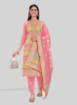 Garb These Designer Salwar Suit in Fine Colored Pair With Bottom And Dupatta.These Top Are Chanderi Silk And Dupatta Are Fabricated On Chandei Silk Pair With Santoon Bottom.Its Beautified With Wevon Jacquard Designer With Embroidery Work.