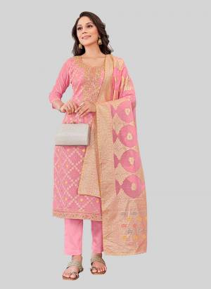 Garb These Designer Salwar Suit in Fine Colored Pair With Bottom And Dupatta.These Top Are Chanderi Silk And Dupatta Are Fabricated On Chandei Silk Pair With Santoon Bottom.Its Beautified With Wevon Jacquard Designer With Embroidery Work.