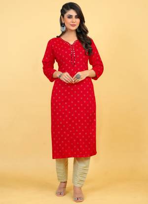 Attrective These Beautiful Looking Readymade Red Color Kurti.These Kurtis Fabricated On Rayon.Its Beautified With Designer Printed With Mirror Embroidery Work.