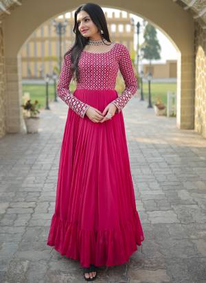 Garb These Beautiful Paty Wear Looking Readymade Long Gown.These Gown is Fabricated On Faux Georgette.Its Beautified With Designer Thread,Jari,Sequance Embroidery Work.