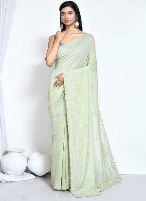 Look Attrective These Designer Party Wear Saree in Fine Colored.These Saree And Blouse Are Crepe Silk is Fabricated.Its Beautified Desiger Heavy Sequance Embroidery With Stone Work.