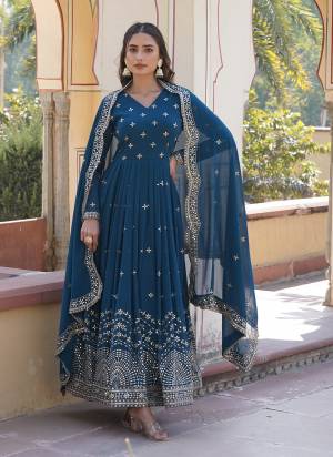 Garb These Beautiful Looking Readymade Long Gown With Dupatta.These Gown is Fabricated On Faux Georgette And Faux Georgette Dupatta.Its Beautified With Designer Jari, Sequance Embroidery Work.