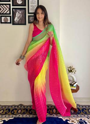 Attrective These Fancy Party Wear Saree in Fine Colored.These Saree Are Georgette And Blouse is Art Silk Fabricated.Its Beautified With Designer Printed,Embos Platting With Sequance Embroidery Work.