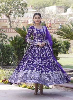 Attrective Looking These Beautiful Looking Readymade Long Gown With Dupatta.These Gown is Fabricated On Diable Viscose Jacquard And Russion Silk Dupatta.Its Beautified With Wevon Designer With Sequance Embroidery Work.