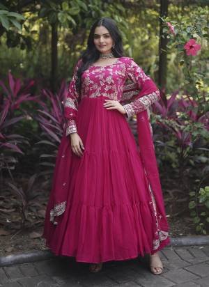 Attrective Looking These Beautiful Looking Readymade Long Gown With Dupatta.These Gown is Fabricated On Viscose Dyable & Faux Georgette And Faux Georgette Dupatta.Its Beautified With Dyable Jacquard With Designer Sequance Embroidery Work.