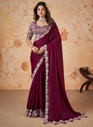 Look Attrective These Designer Party Wear Saree in Fine Colored.These Saree Are Satin Chiffon Silk And Blouse Brocade Jacquard is Fabricated.Its Beautified Heavy Desiger Embroidery,Patch,Pearl Work.