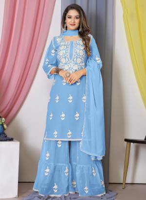 Attrective These Sharara Suit in Fine Colored Pair With Bottom And Dupatta.These Top Are Bamber Georgette And Dupatta Are Fabricated On Georgette Pair With Bamber Georgette Bottom.Its Beautified With Designer Heavy Cotton Thread Embroidery Work.