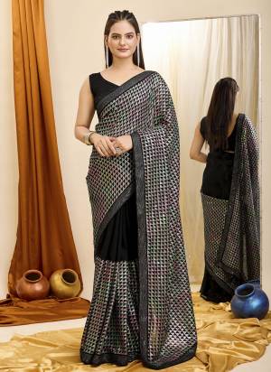 Looking These Party Wear Saree in Fine Colored.These Saree Are Georgette And Blouse is Georgette Fabricated.Its Beautified With Designer Multy Color Sequance Embroidery Work.